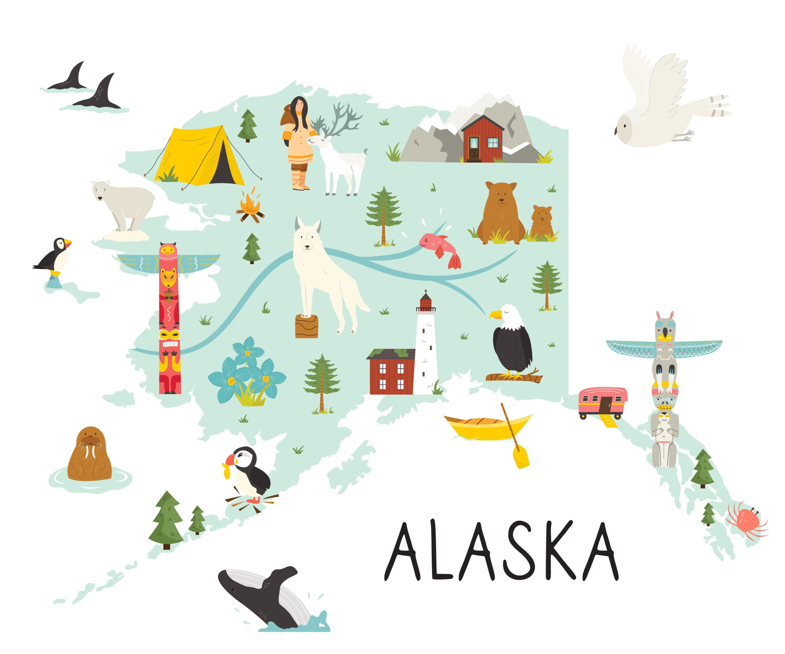 Map of ABC Mixology service areas for online bartending course in Alaska.