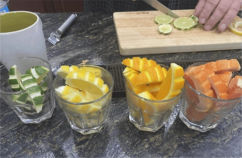fancy garnishes prepared by ABC Mixology Online Course students